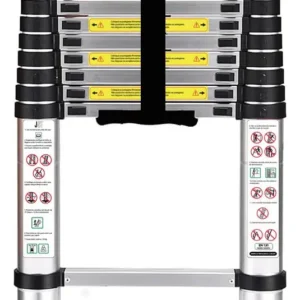Escada Telescópica JST 13 Degraus Inox 3,8m Dobrável e Antiderrapante