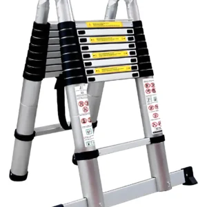 Escada Telescópica JST 5.6m Inox 18 Degraus Dobrável Antiderrapante
